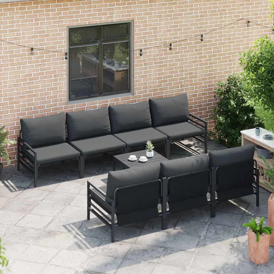 Ensemble de canapé de jardin avec coussin 8 pcs Noir Acier - 3