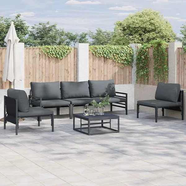 Ensemble de canapé de jardin avec coussin 5 pcs Noir Acier