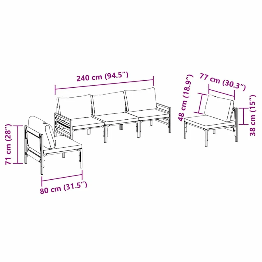 Ensemble de canapé de jardin avec coussin 5 pcs Noir Acier - 12