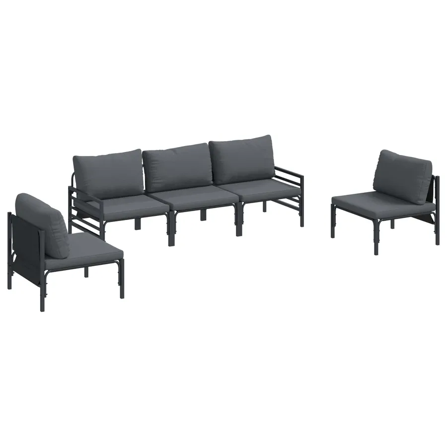 Ensemble de canapé de jardin avec coussin 5 pcs Noir Acier - 2