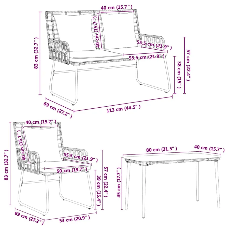 Ensemble de meubles de jardin 4 pcs Noir et anthracite - 10