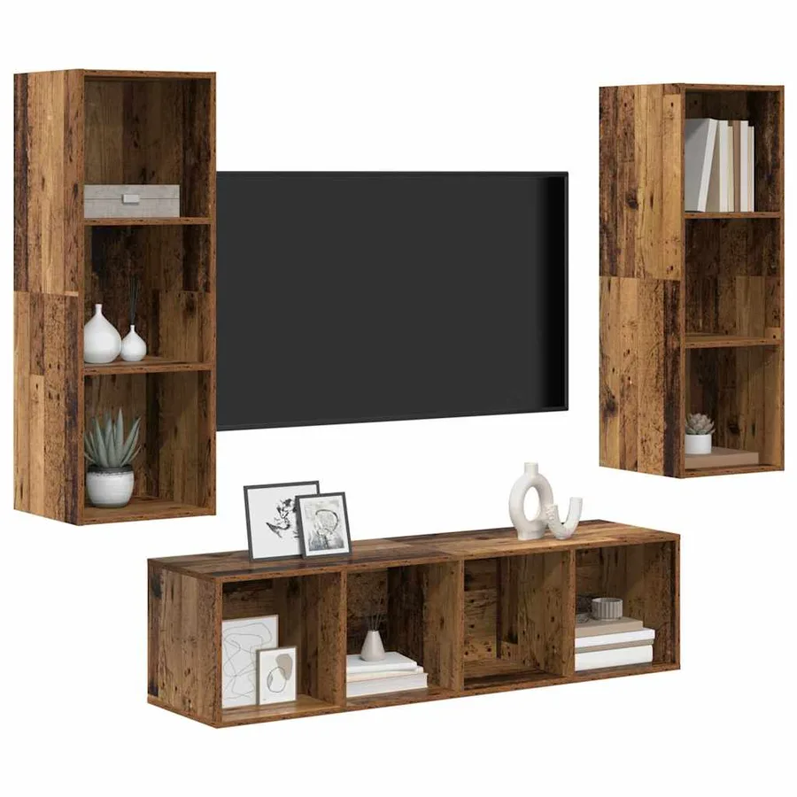 Ensemble meuble TV 3 pcs Bois Ancien Bois d'ingénierie - 3