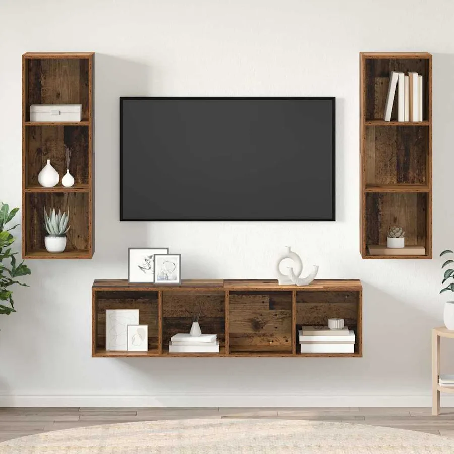Ensemble meuble TV 3 pcs Bois Ancien Bois d'ingénierie - 4