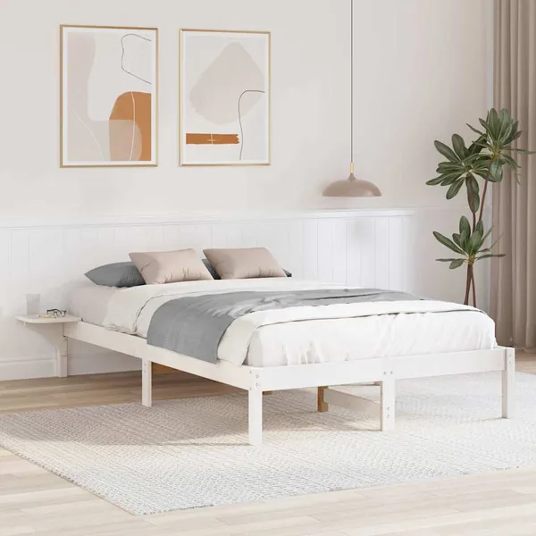 Cadre de lit Blanc 135 x 190 cm Pin massif
