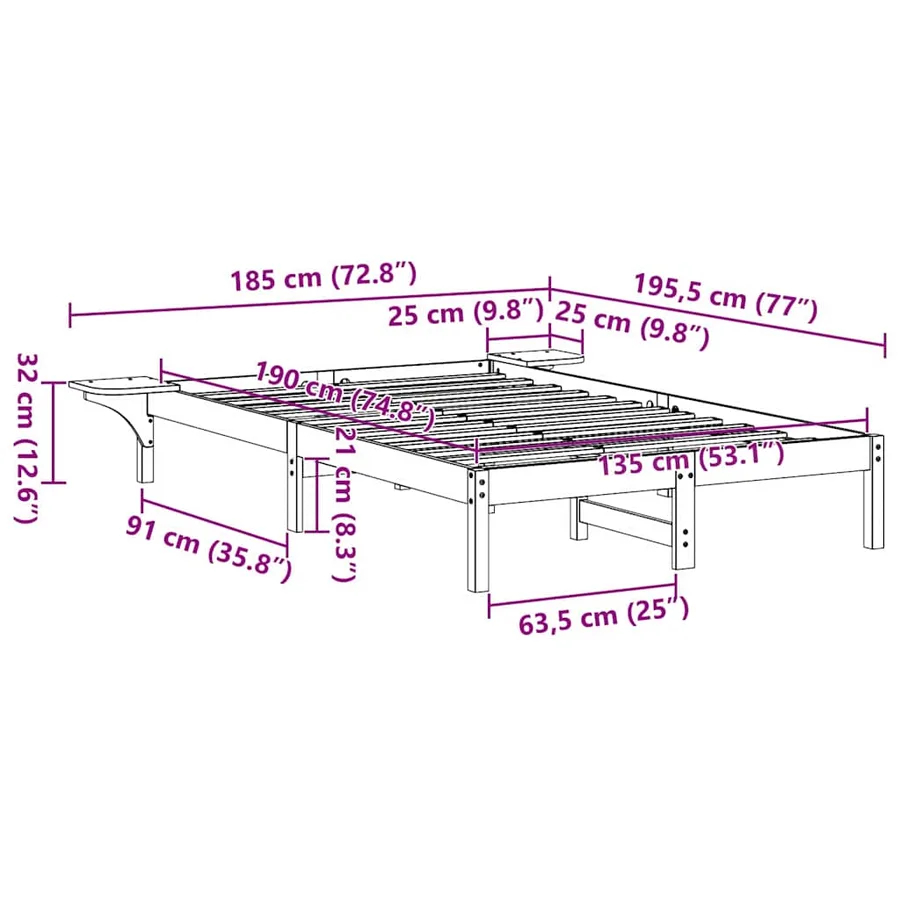 Cadre de lit Blanc 135 x 190 cm Pin massif - 10