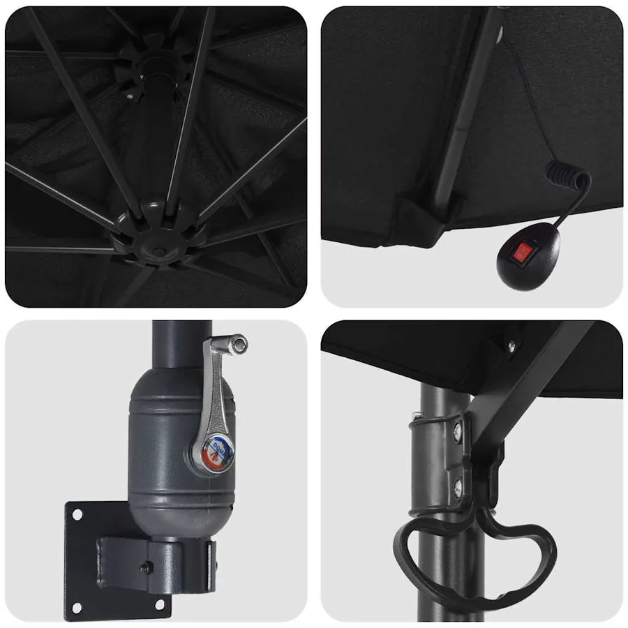 Parasol de jardin Noir 248 x 248 x 148 cm Polyester et Acier - 7