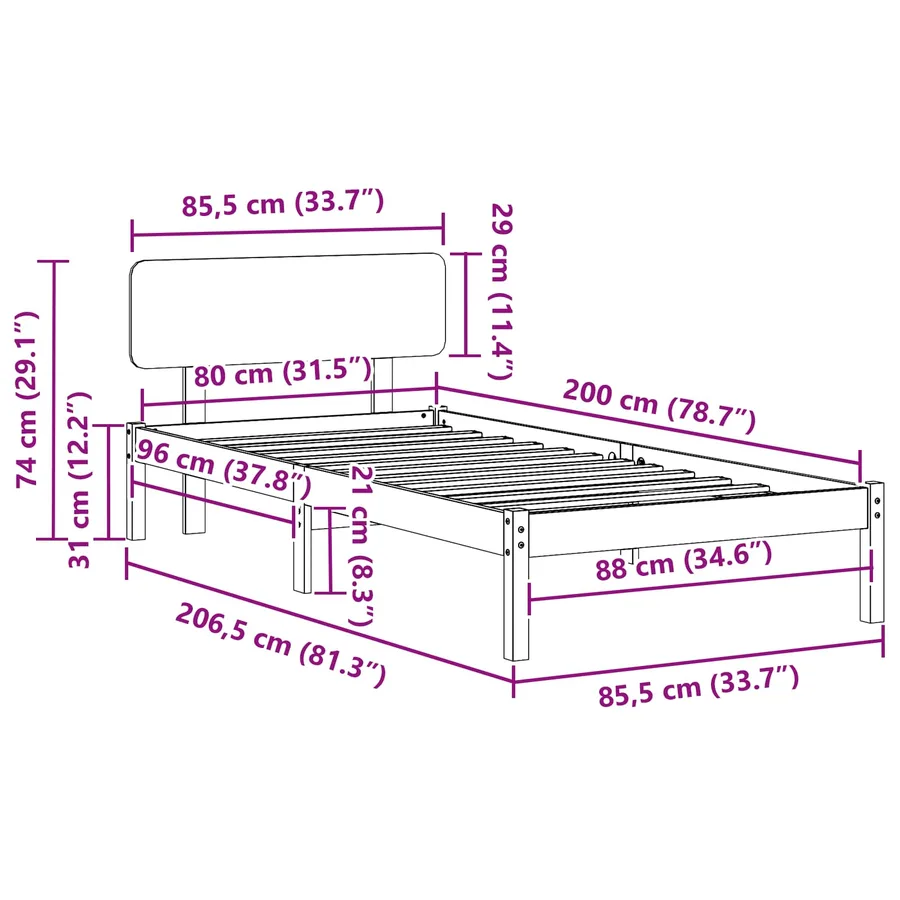 Cadre de lit avec tête de lit Blanc 80 x 200 cm Pin massif - 11