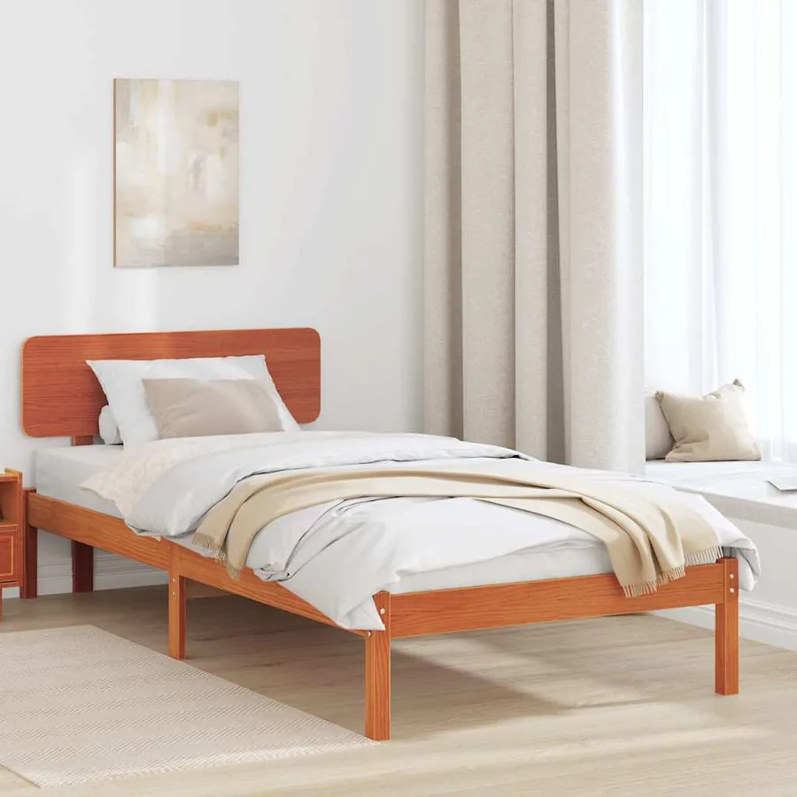 Cadre de lit avec tête de lit Brun cire 90 x 190 cm Pin massif