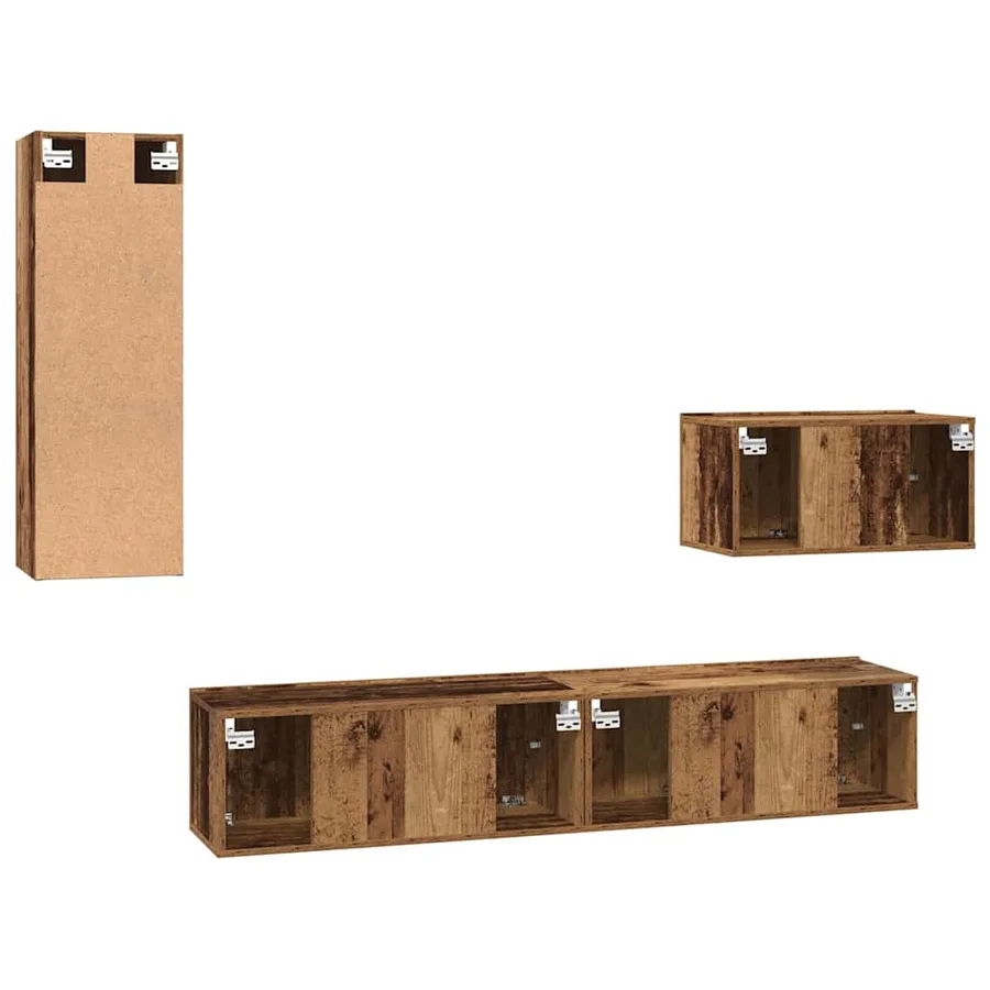 Meuble TV mural 4 pcs Bois Ancien Bois d'ingénierie - 10
