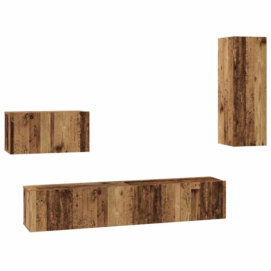 Meuble TV mural 4 pcs Bois Ancien Bois d'ingénierie - 2
