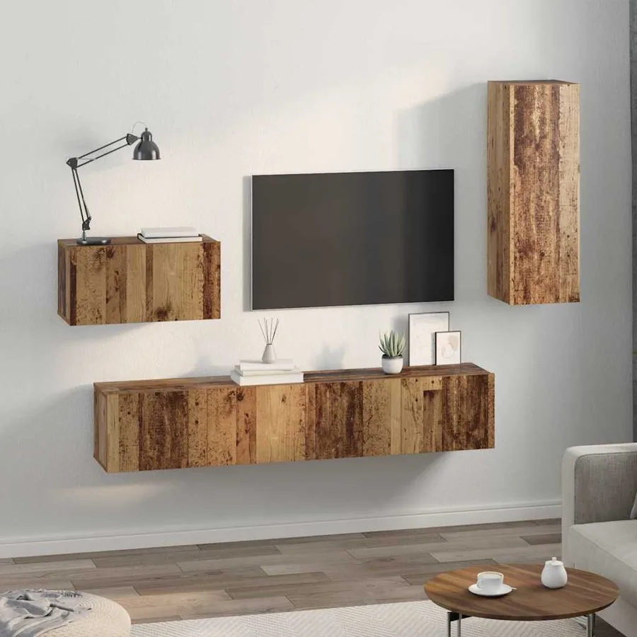 Meuble TV mural 4 pcs Bois Ancien Bois d'ingénierie - 4