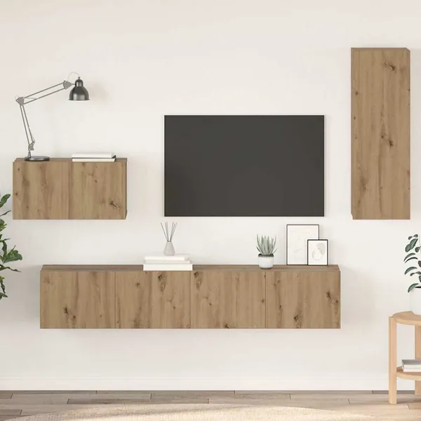 Meuble TV mural 4 pcs Chêne artisanal Bois d'ingénierie