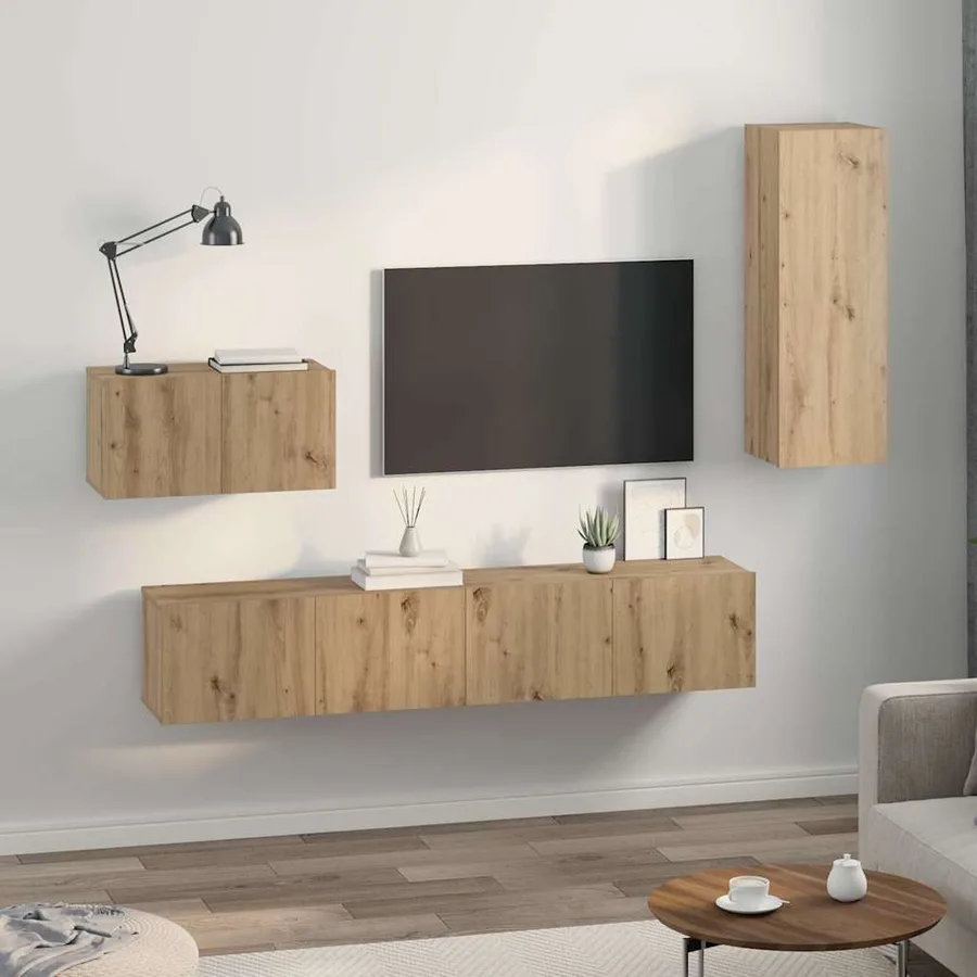 Meuble TV mural 4 pcs Chêne artisanal Bois d'ingénierie - 4
