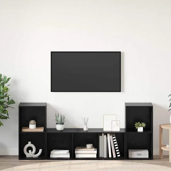 Ensemble meuble TV Montage mural 3 pcs Noir Bois d'ingénierie