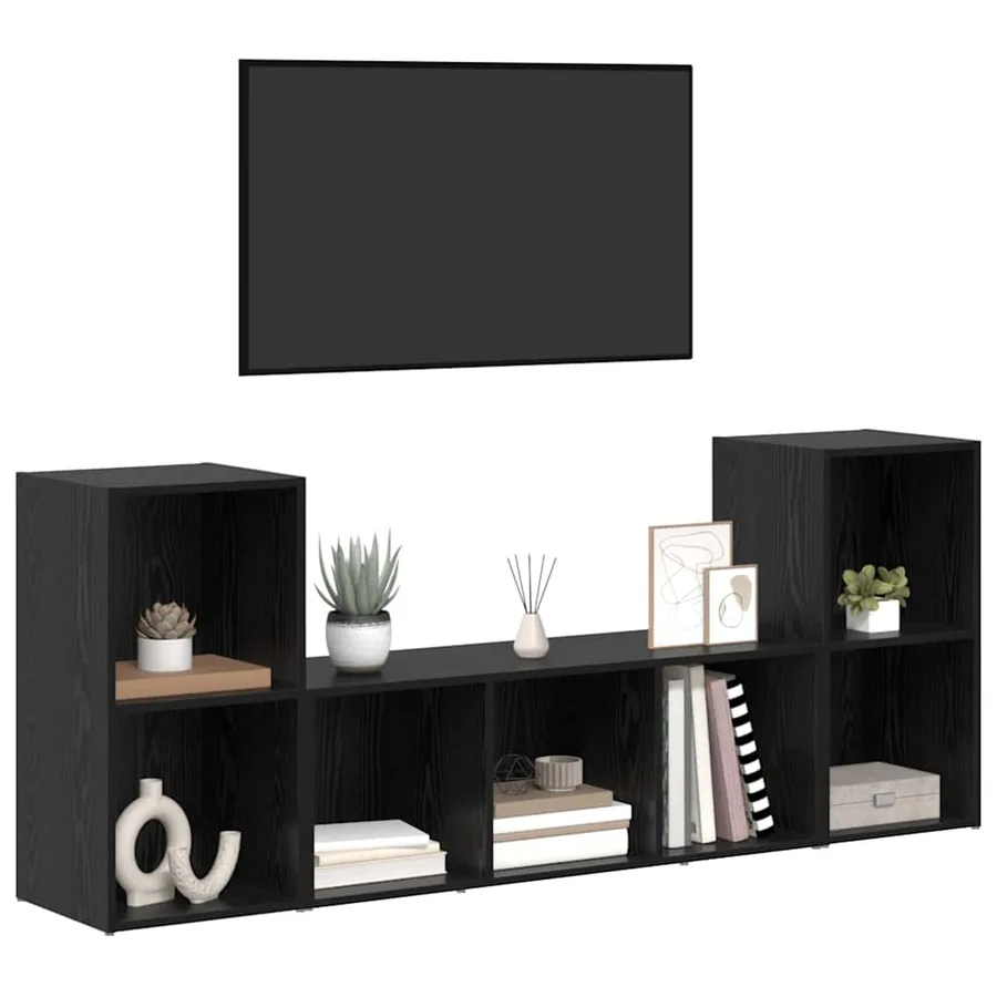 Ensemble meuble TV Montage mural 3 pcs Noir Bois d'ingénierie - 3