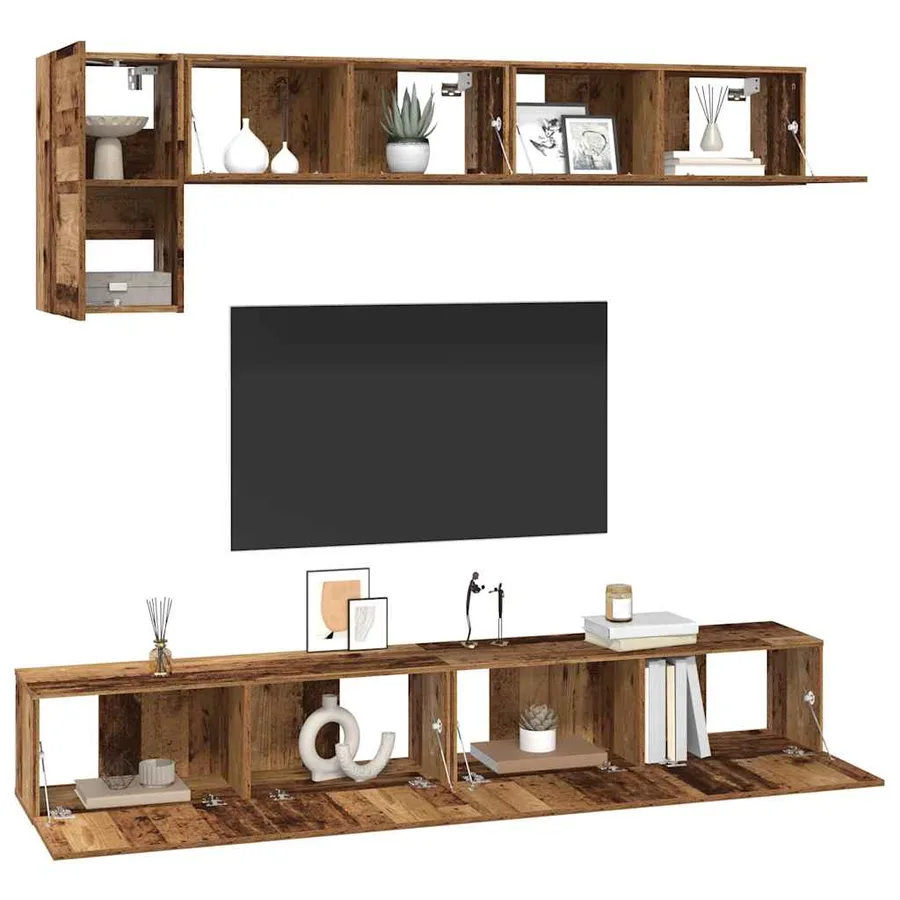 Ensemble meuble TV 5 pcs Bois Ancien Bois d'ingénierie - 3