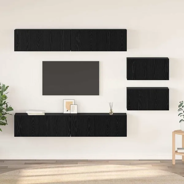 Ensemble meuble TV 6 pcs Chêne noir Bois d'ingénierie