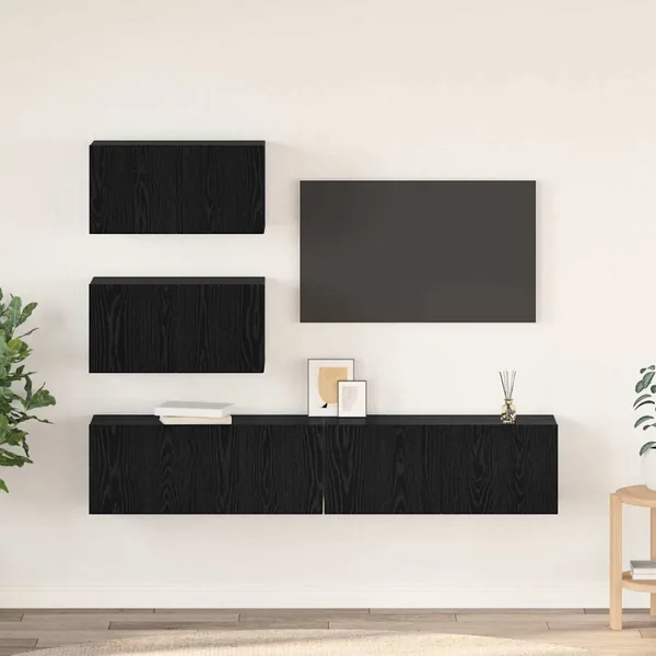 Ensemble meuble TV 4 pcs Chêne noir Bois d'ingénierie