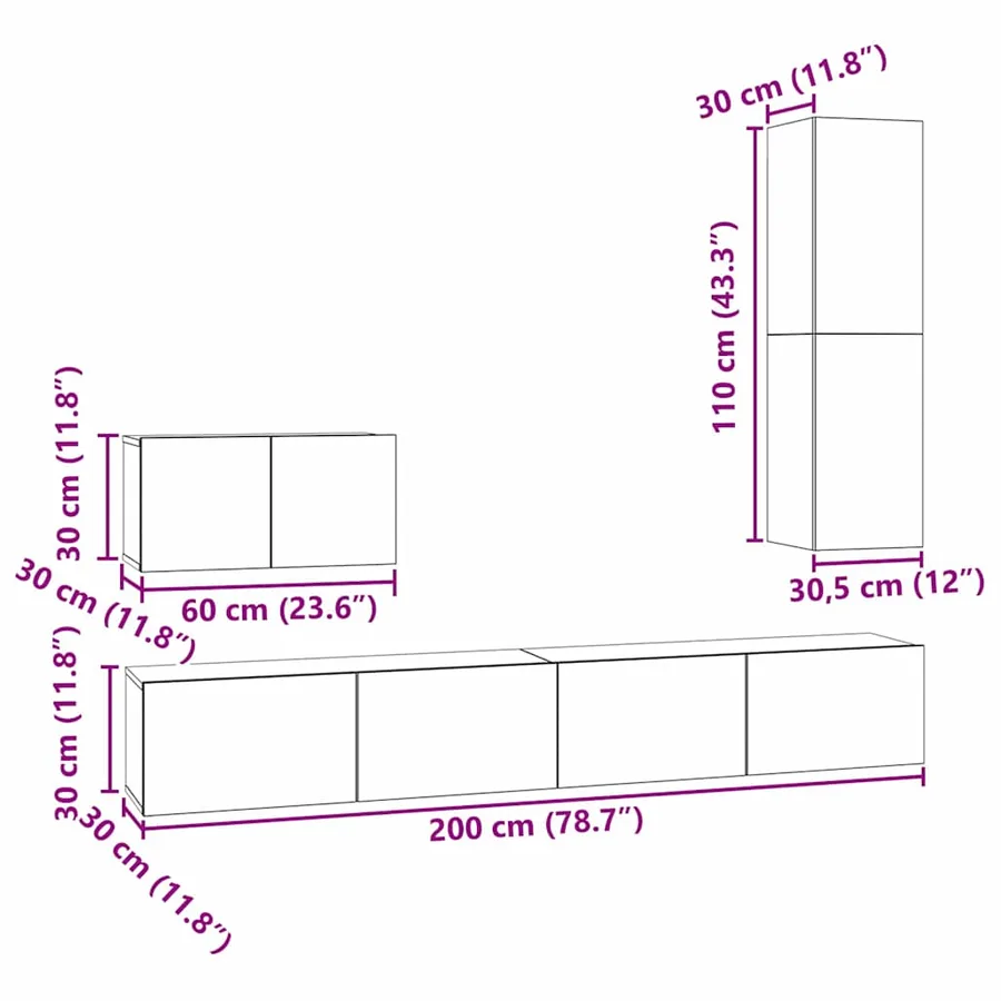 Meuble TV mural 4 pcs Chêne artisanal Bois d'ingénierie - 17