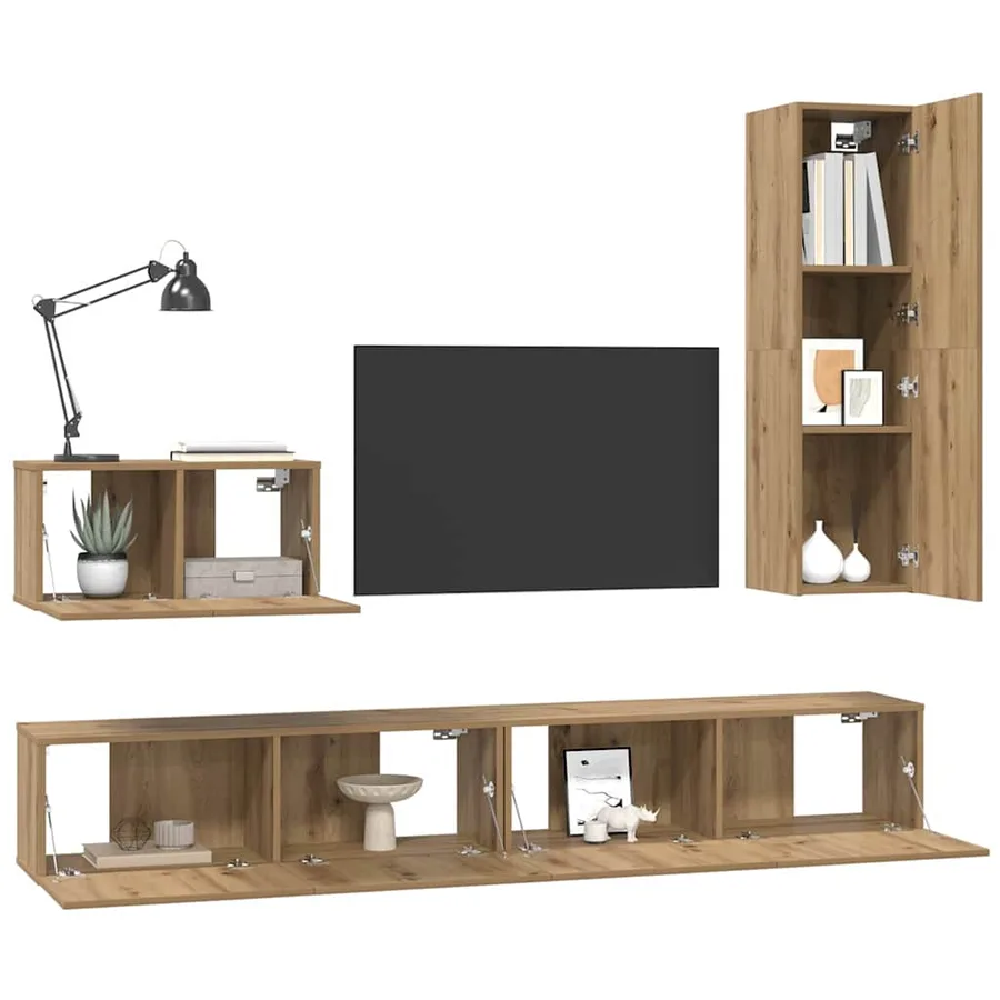Meuble TV mural 4 pcs Chêne artisanal Bois d'ingénierie - 3