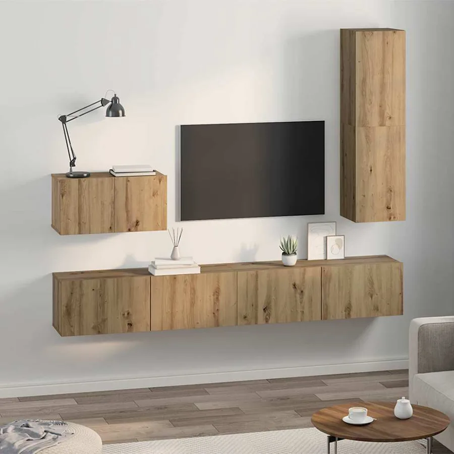 Meuble TV mural 4 pcs Chêne artisanal Bois d'ingénierie - 4