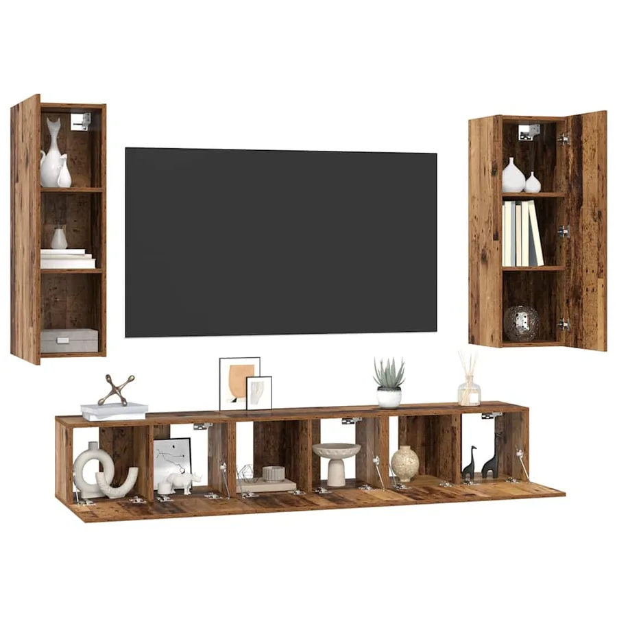 Ensemble meuble TV 5 pcs Bois Ancien Bois d'ingénierie - 3