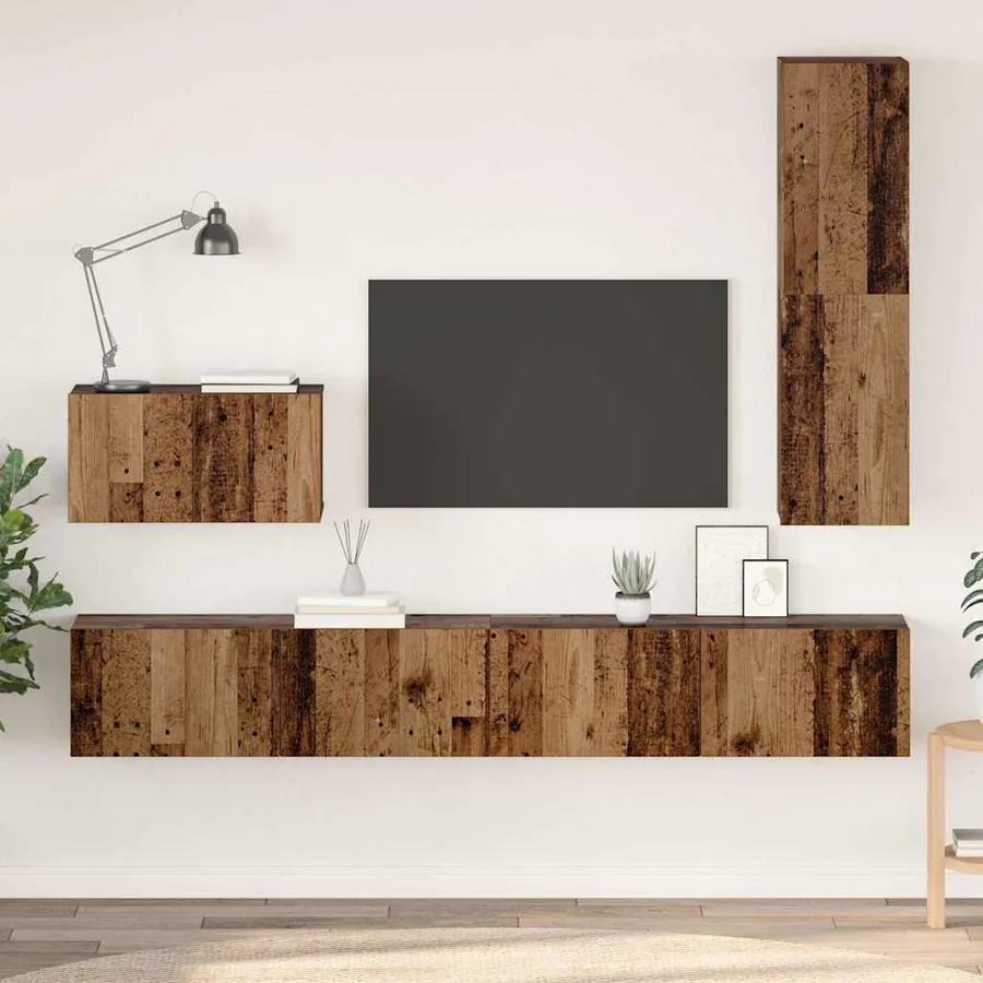 Meuble TV mural 4 pcs Bois Ancien Bois d'ingénierie