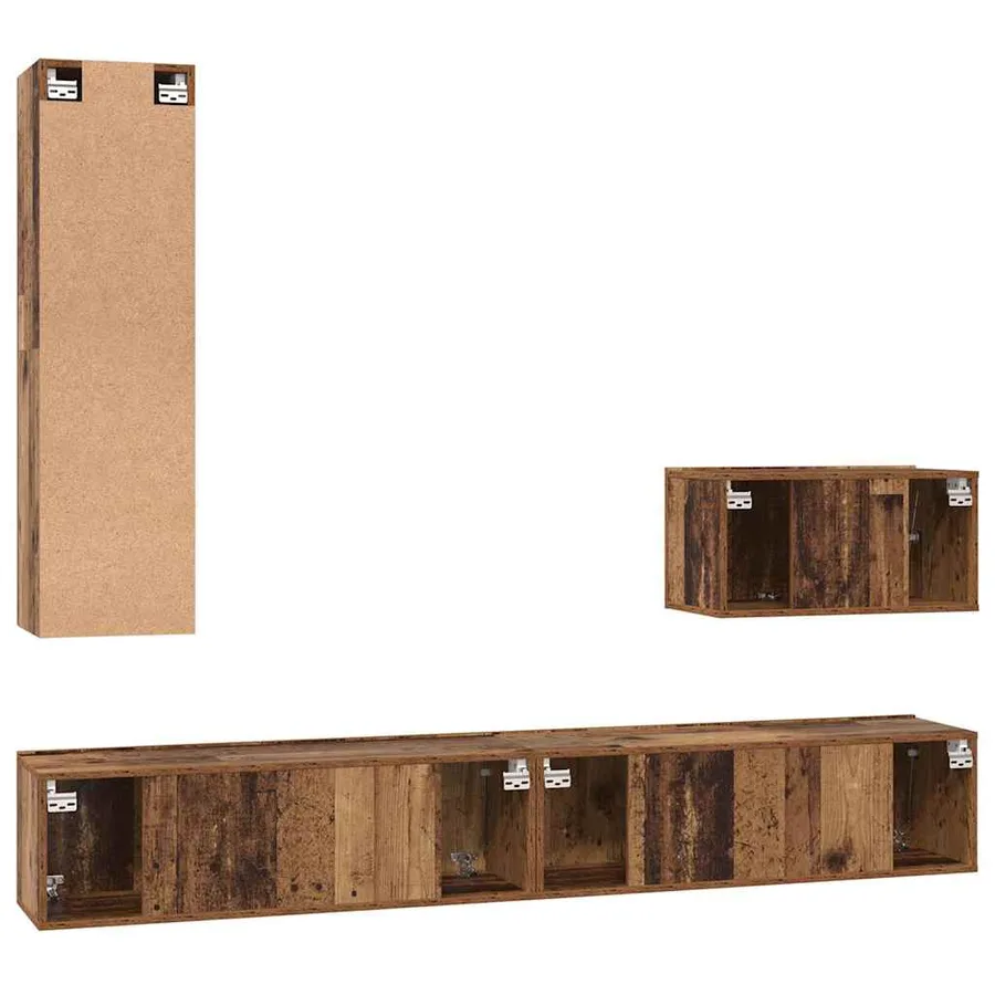 Meuble TV mural 4 pcs Bois Ancien Bois d'ingénierie - 10