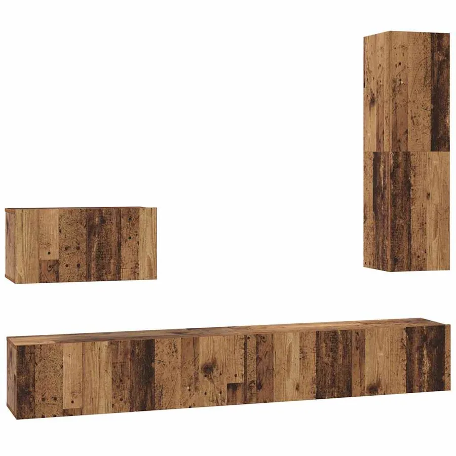 Meuble TV mural 4 pcs Bois Ancien Bois d'ingénierie - 2