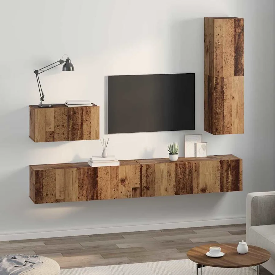 Meuble TV mural 4 pcs Bois Ancien Bois d'ingénierie - 4