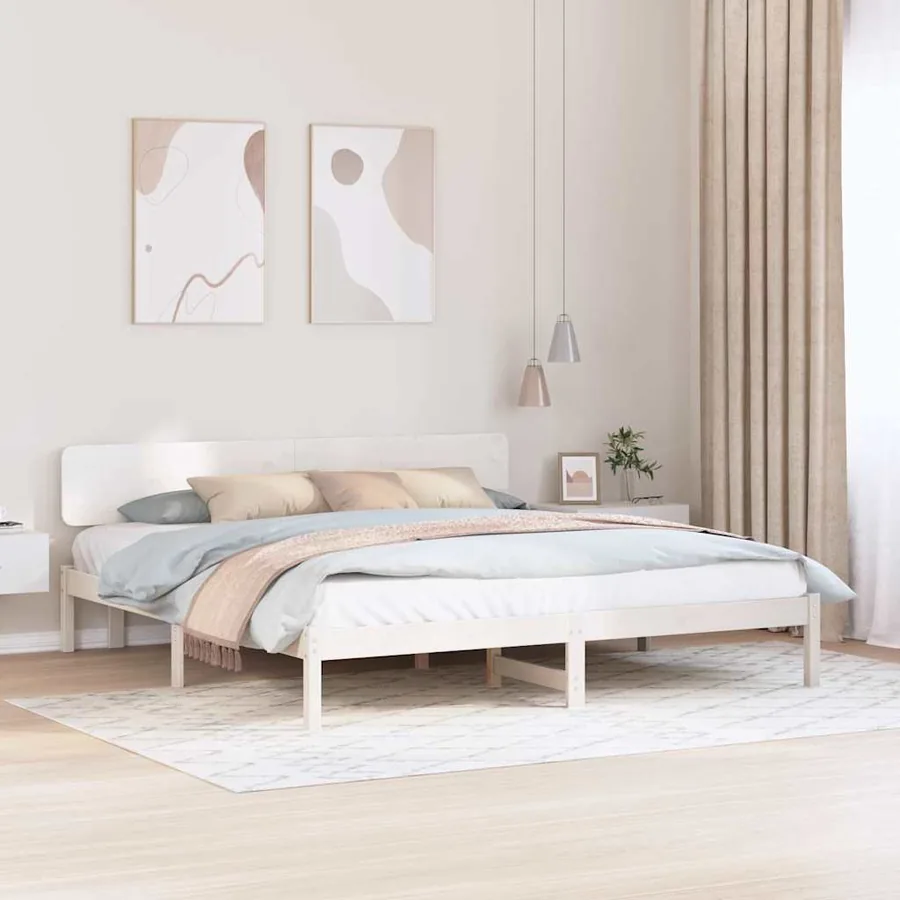 Cadre de lit avec tête de lit Blanc 180 x 200 cm Pin massif