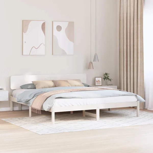 Cadre de lit avec tête de lit Blanc 180 x 200 cm Pin massif