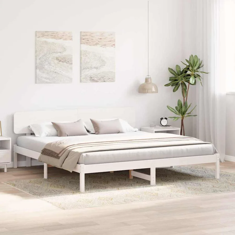 Cadre de lit avec tête de lit Blanc 180 x 200 cm Pin massif - 3