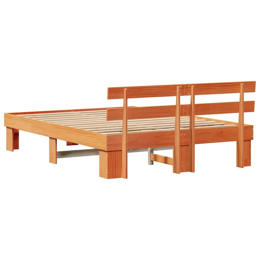 Cadre de lit avec tête de lit Brun cire 140 x 200 cm Pin massif - 7