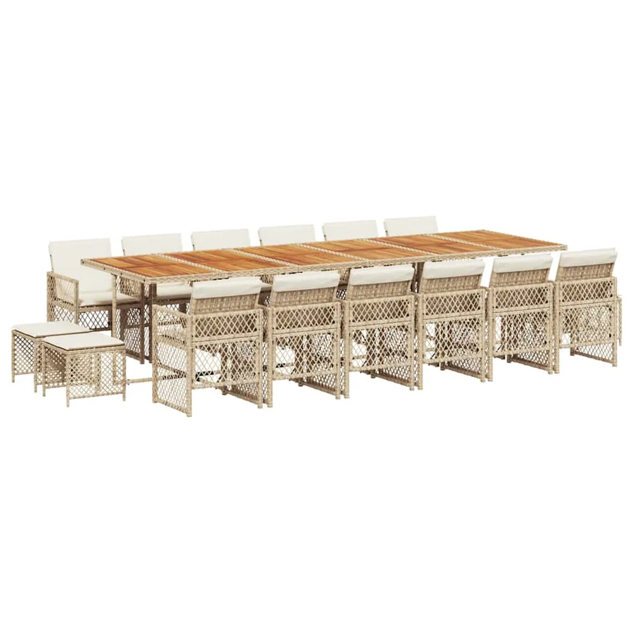 Ensemble à manger de jardin et coussins 17 pcs beige - 2