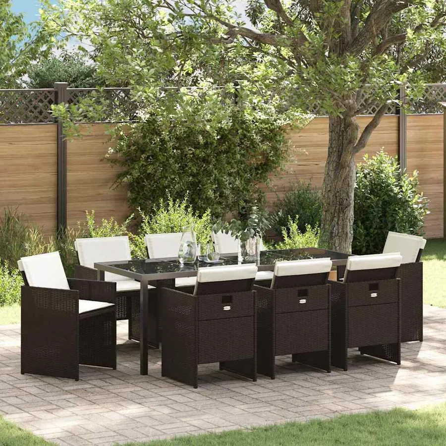 Ensemble de salle à manger pour jardin 9 pcs Marron polyrotin