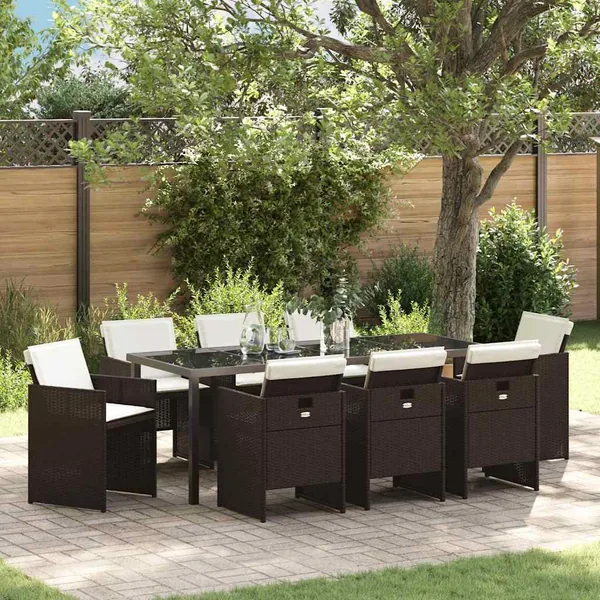 Ensemble de salle à manger pour jardin 9 pcs Marron polyrotin