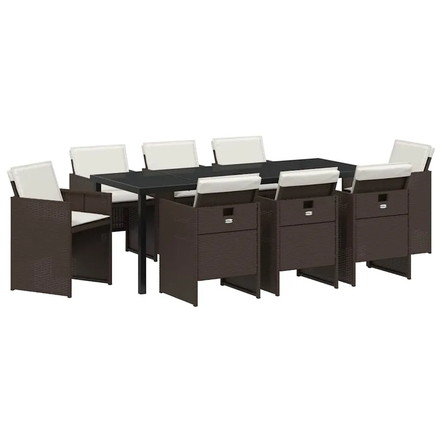 Ensemble de salle à manger pour jardin 9 pcs Marron polyrotin - 2