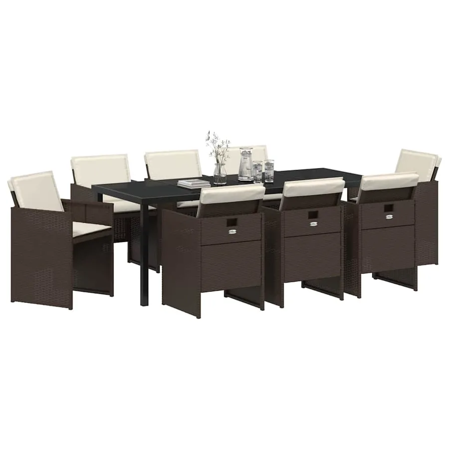 Ensemble de salle à manger pour jardin 9 pcs Marron polyrotin - 3