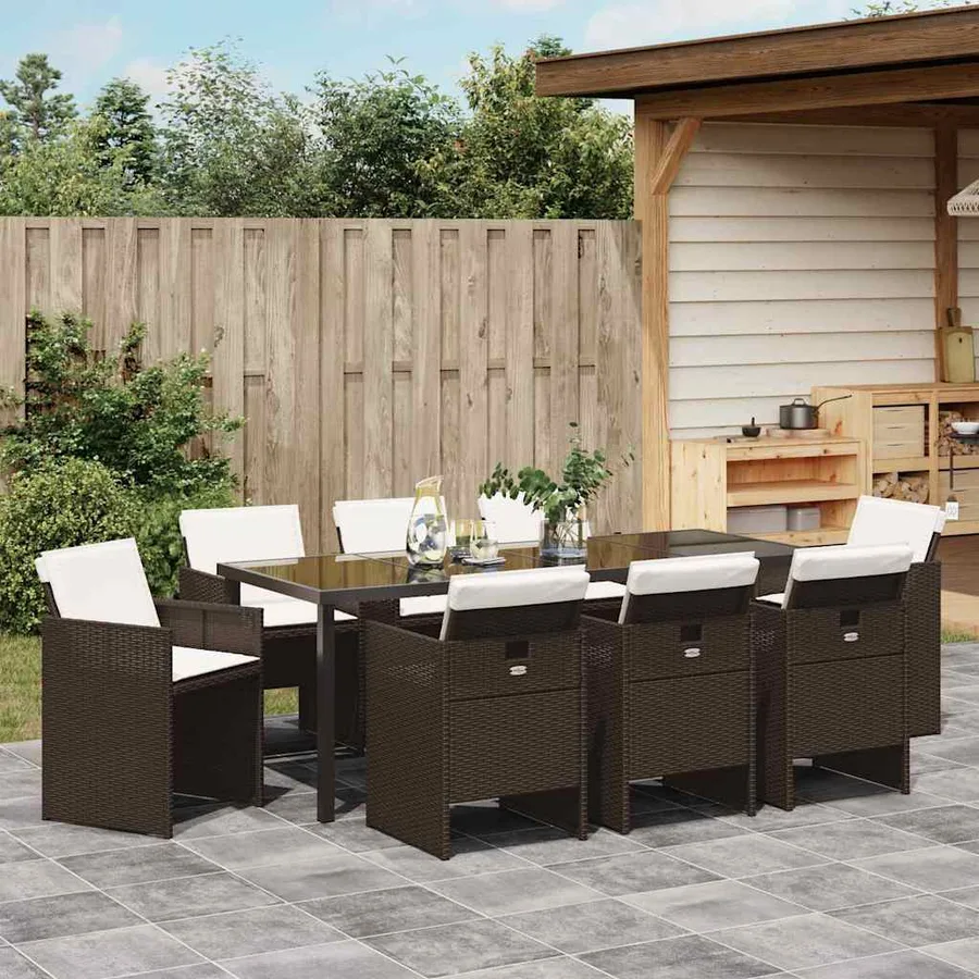 Ensemble de salle à manger pour jardin 9 pcs Marron polyrotin - 4