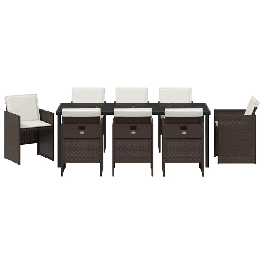 Ensemble de salle à manger pour jardin 9 pcs Marron polyrotin - 7