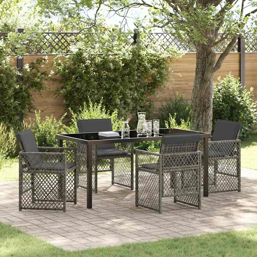 Ensemble de salle à manger pour jardin 5 pcs Gris polyrotin