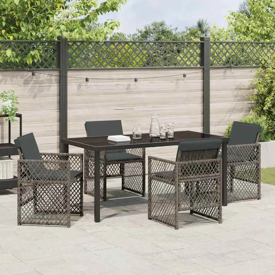 Ensemble de salle à manger pour jardin 5 pcs Gris polyrotin - 4