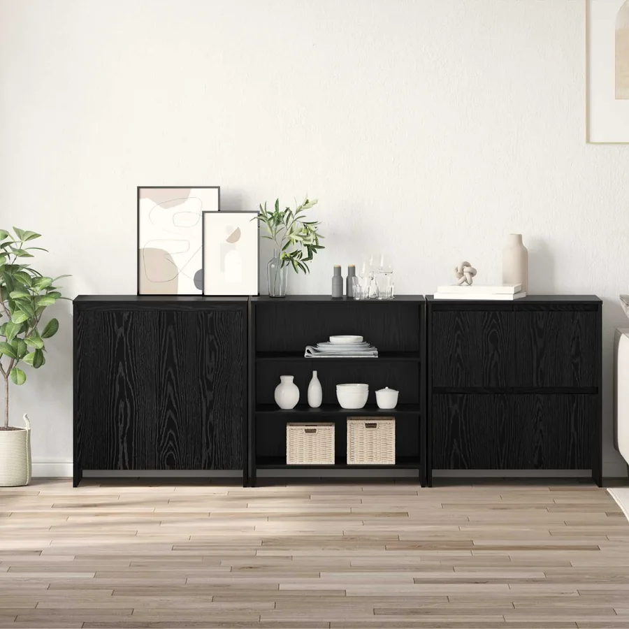 Buffet 3 pcs Chêne noir 70 x 41 x 75 cm Bois d'ingénierie