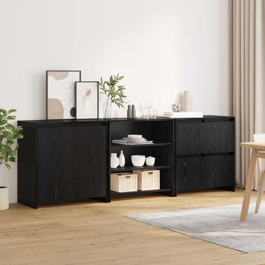 Buffet 3 pcs Chêne noir 70 x 41 x 75 cm Bois d'ingénierie - 3