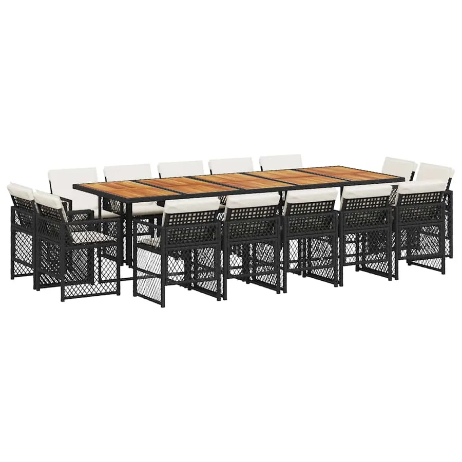 Ensemble à manger de jardin 15 pcs coussins noir résine tressée - 2