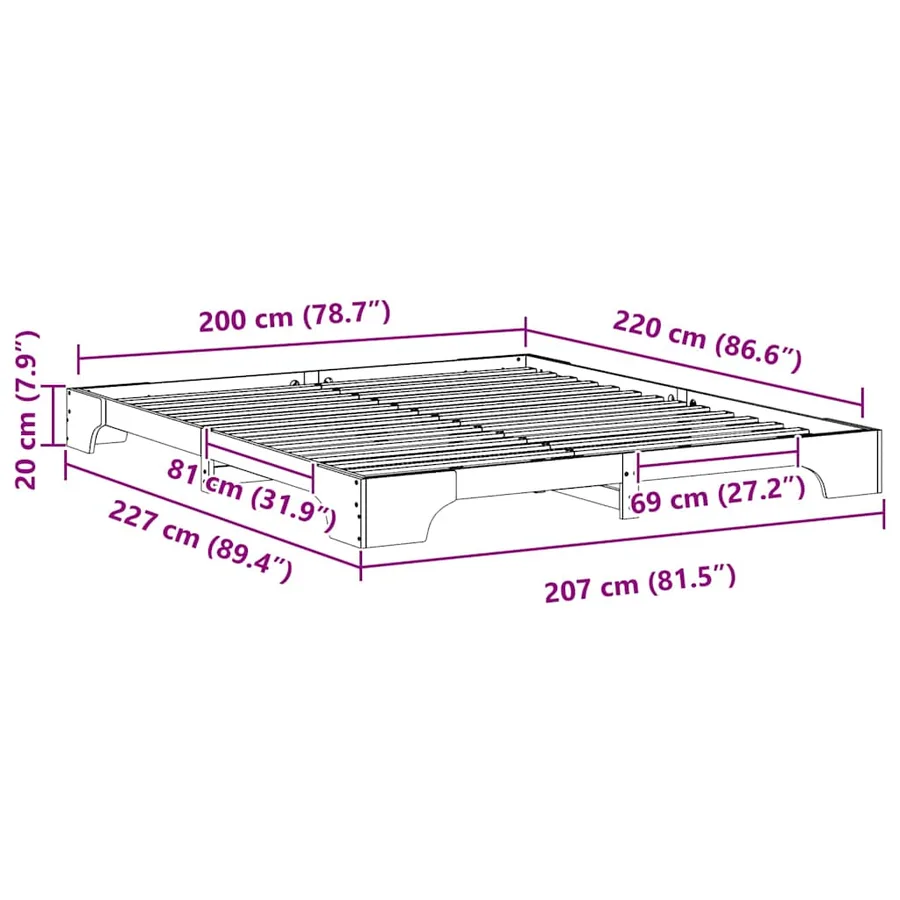 Cadre de lit Blanc 200 x 220 cm Pin massif - 9