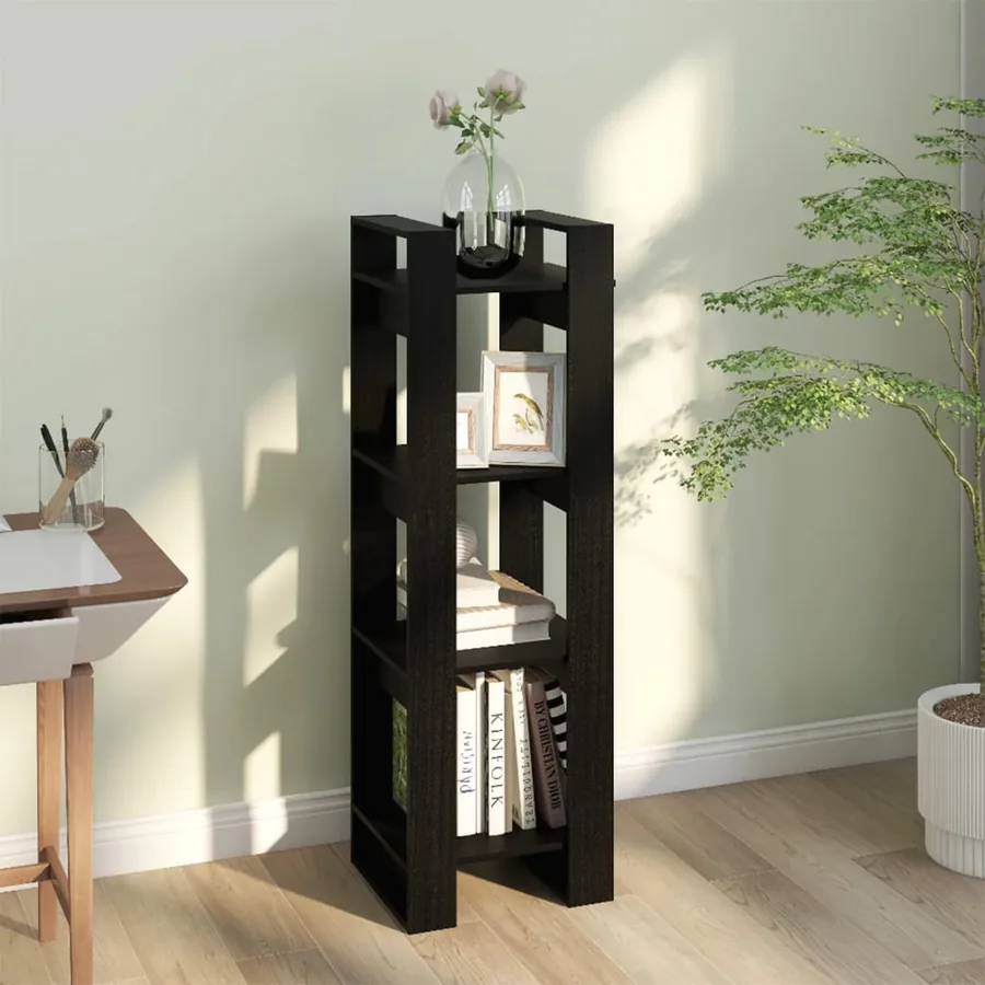 Bibliothèque/Séparateur de pièce Noir 41x35x125 cm Pin massif - 6