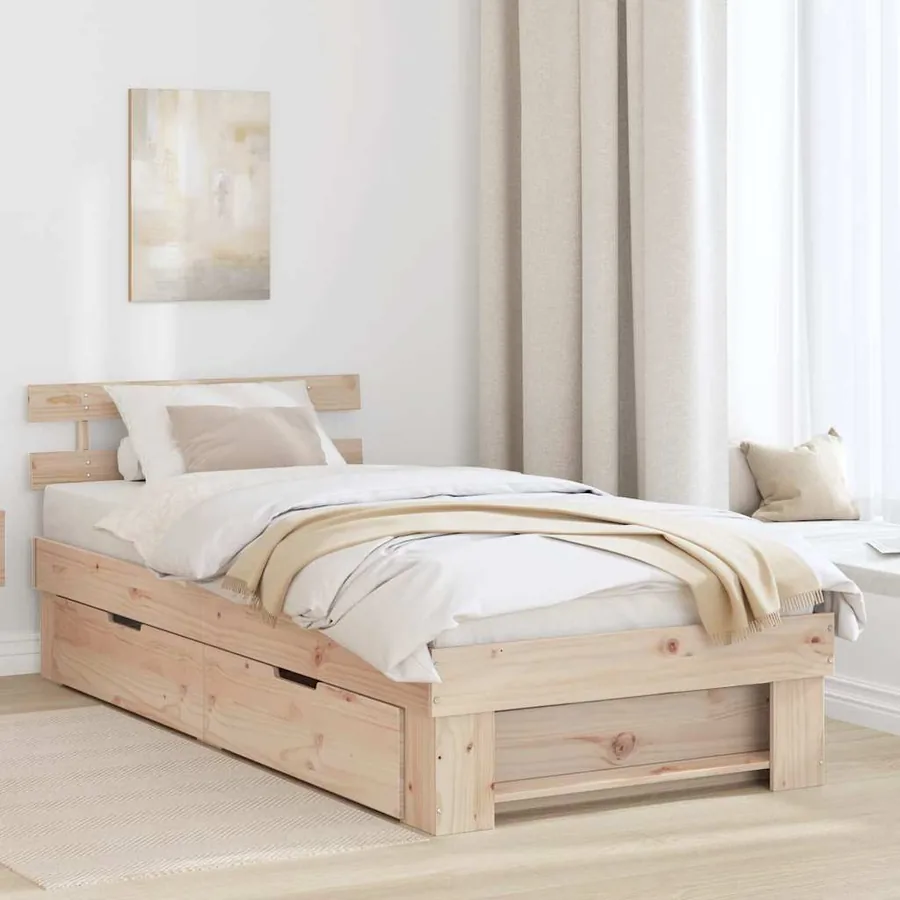 Cadre de lit avec tête de lit Naturel 75 x 190 cm Pin massif
