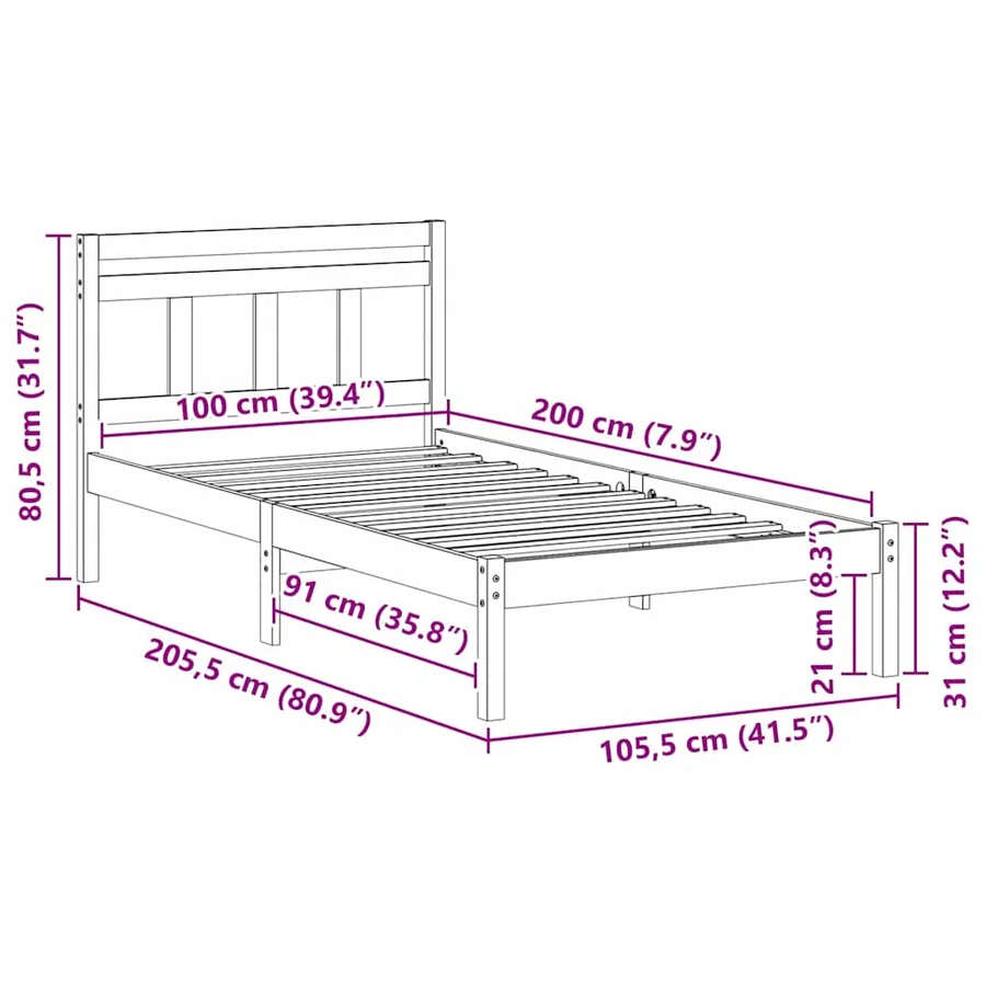 Cadre de lit Marron 100 x 200 cm Pin massif - 8